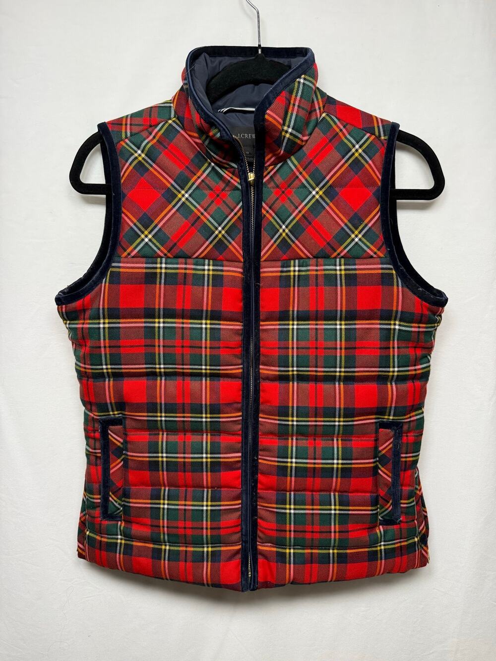 J.Crew Tartan Plaid Puffer Vest, Red/Green, Size XS Holiday Heritage Preppy